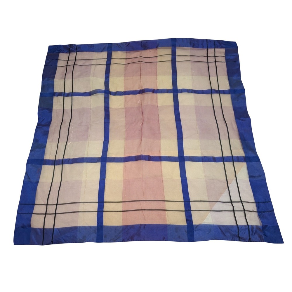 Vintage Baar & Beards Inc Hand Rolled Silk Scarf Square Plaid Windowpane Sheer